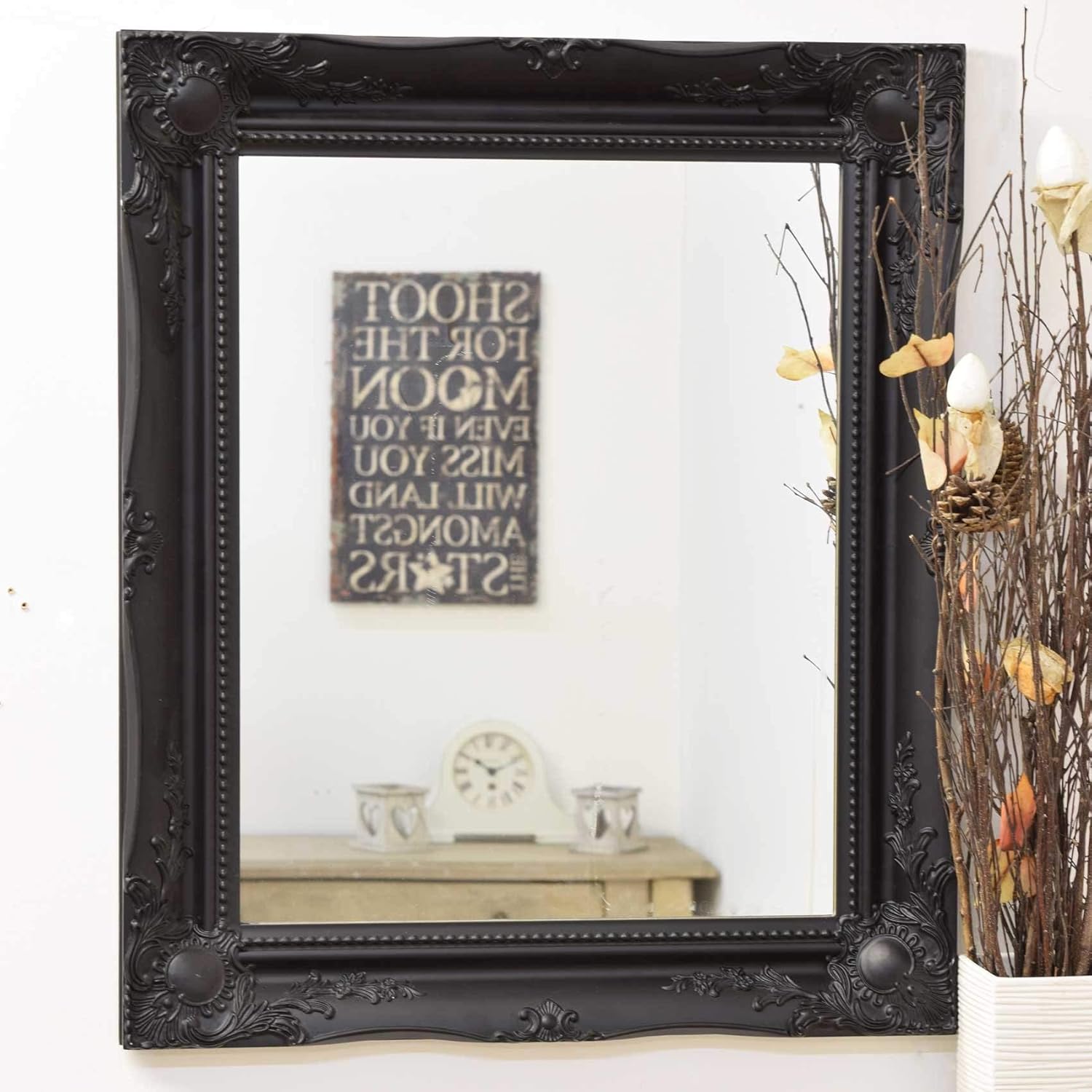 MirrorOutlet Large Black Mirror Classic Ornate Style 26 X 22,829167900, 66x56 - Image 3