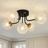 Brilaria Semi Flush Mount Ceiling Light Black 5-Lights Sputnik Ceiling Light Mid Century Modern Clear Glass Globe Close to Ce
