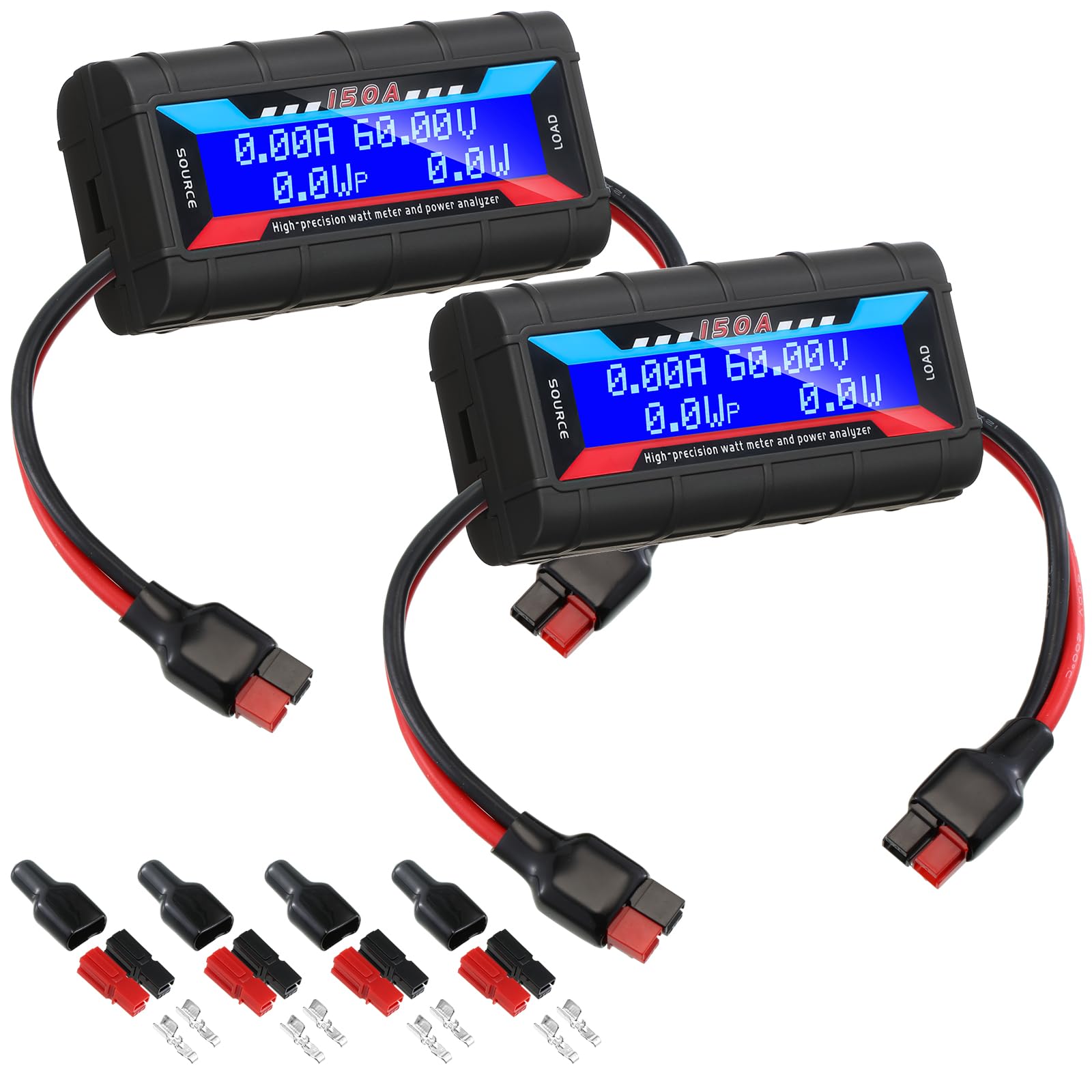 2-Pack High Precision Watt Meter Power Analyzer - LCD Display For RC, Solar, Battery Monitoring (Up To 200A, 60V)