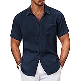 COOFANDY Mens Button Down Short Sleeve Shirt Casual Shirts Summer Beach Textured Shirts with Pocket