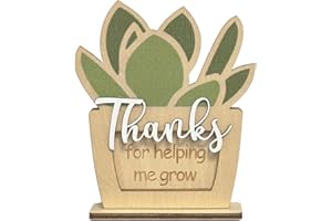 BANTLOU Teacher Appreciation Gift Card Holder, Thank You for Helping Me Grow, Wooden Succulent Card Holder for Teacher, Back to School Teacher Gifts, First Day of School Gifts
