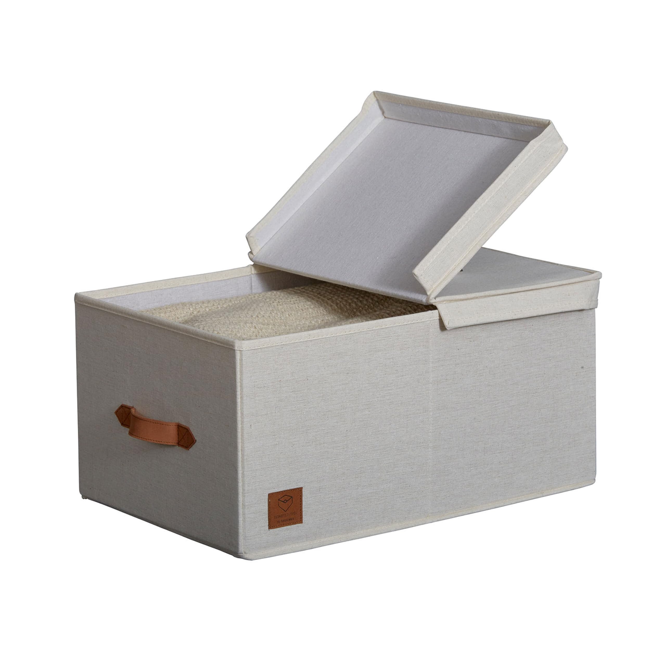 LOVE IT STORE IT Premium Storage Box with Lid - Made of Linen Cotton Fabric - Reinforced with Wood - Large and Stable - Beige - 50 x 33 x 24 cm