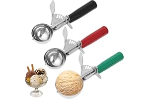 3 Pcs Ice Cream Scoop with Trigger Release,3 Size(2.7/1.4/1.2oz) Cookie Scoop Set,Portion Scoops Ice Cream Disher,Stainless S