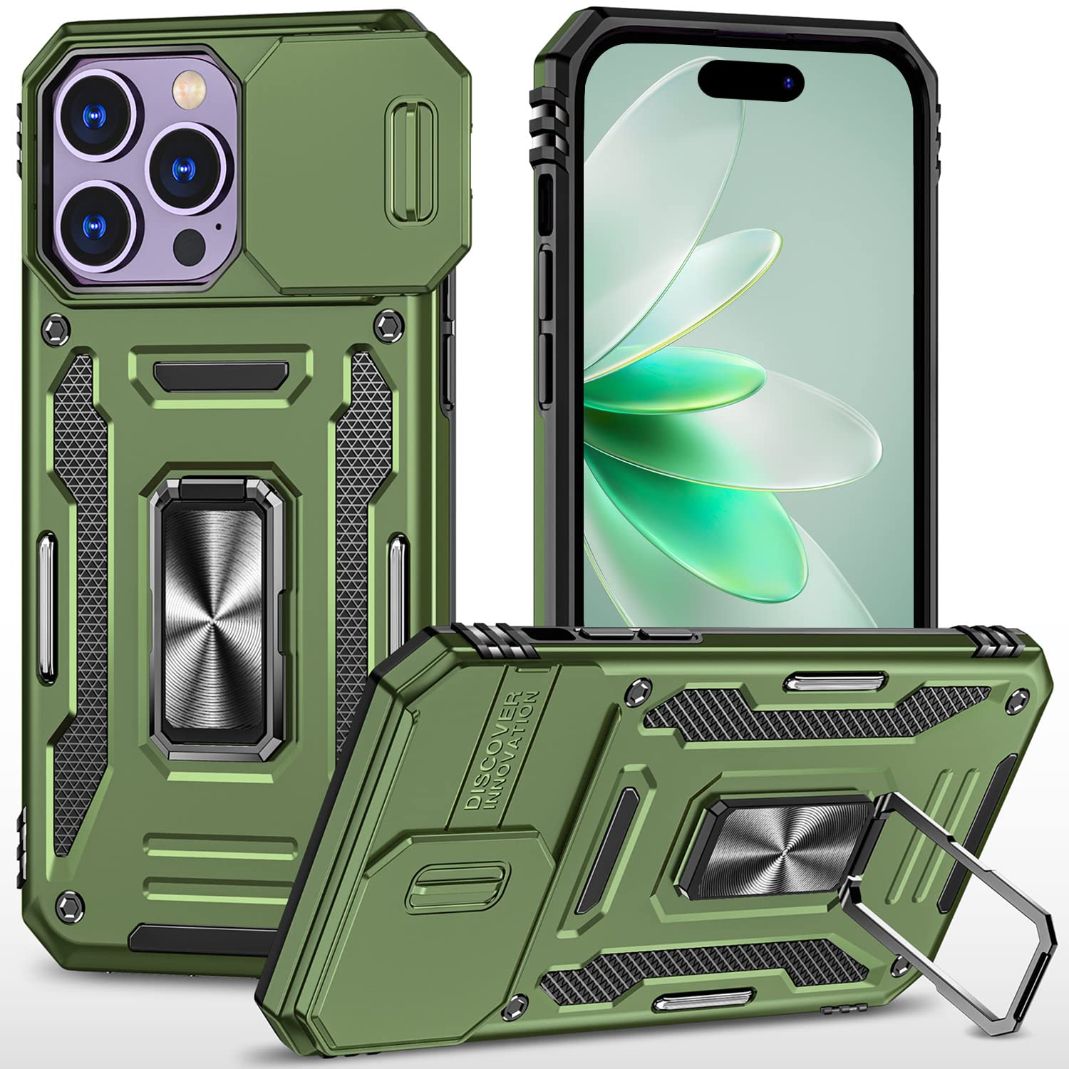Photo 1 of (USED/FAIR) SEFING Case for iPhone 14 Pro Phone Case iPhone 14 Pro Case with Kickstand Ring Holder, with Camera Cover, with Magnetic Car Mount Function, for iPhone 14 Pro (Olive Green)