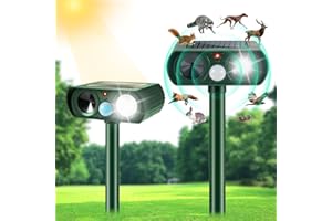 JAHY2TECH 2 Pack Upgraded Ultrasonic Animal Repeller Outdoor,Solar Animal Repeller with Motion Sensor & Deterrent Light to Scare Raccoon Cat Rabbit Squirrel Skunk Dog Deer Repellent Devices for Yard Protection