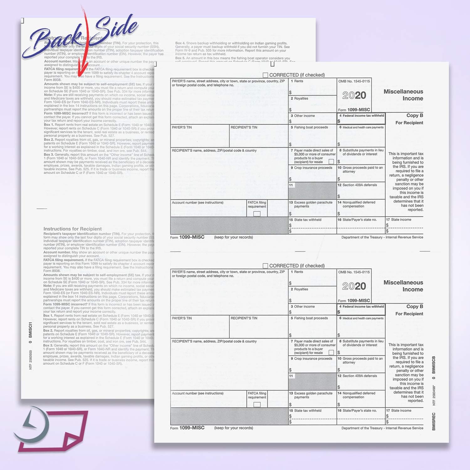 1099 MISC Forms for 2020, 4-Part Tax Forms, Vendor Kit of 25 Laser Forms and 25 Self-Seal Envelopes, Forms Designed for QuickBooks and Other Accounting Software : Office Products