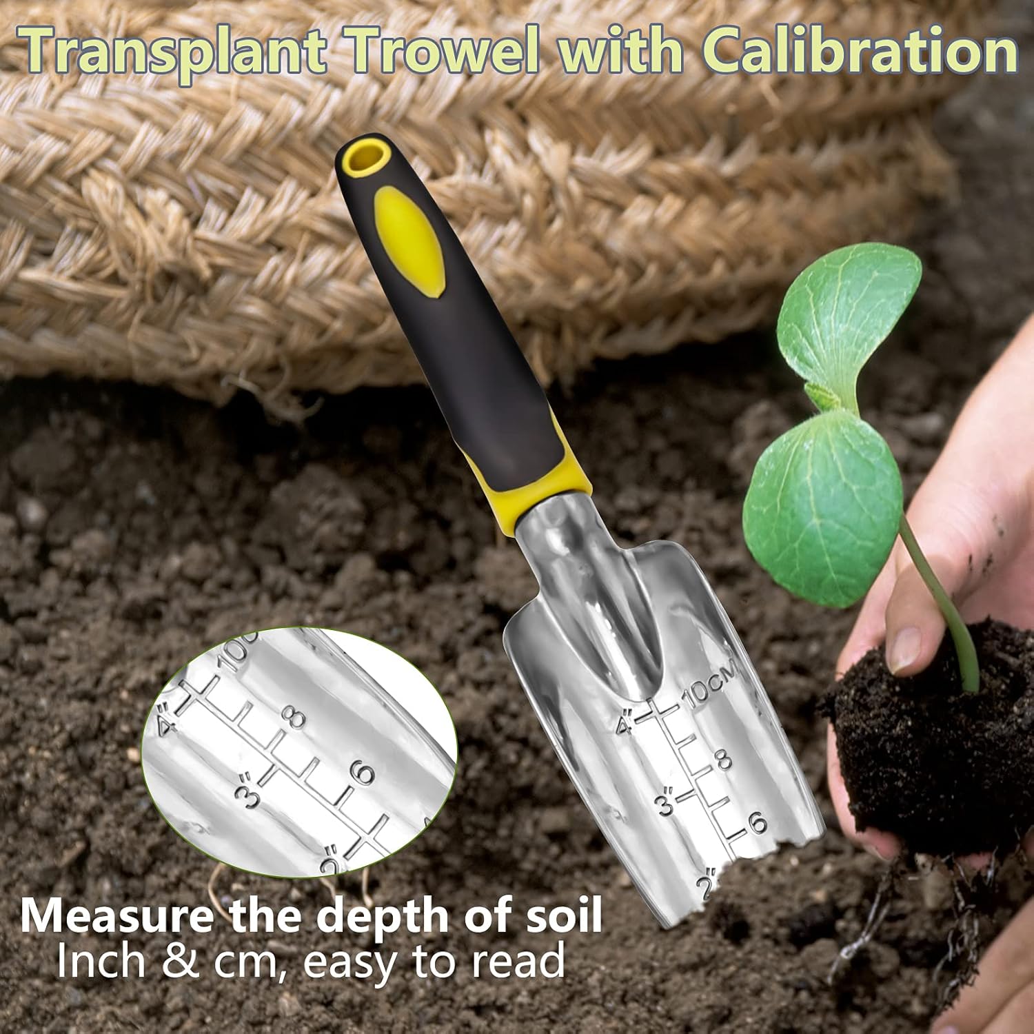 KY Gardening Tools, Garden Tool Set Heavy Duty Cast-Aluminum Gardening Kit Ergonomic Rubber Handle Non-Slip Include Hand Shovel Transplant Trowel with Scale and Cultivator Hand Rake 3 PCS : Garden & Outdoor