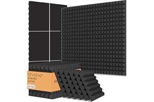 EEKIYA 32 Pack Acoustic Foam Panels, 12x12x2 Inches Soundproofing Foam for Walls Easy Installation , High Density Pyramid Noise Reduction Panels Adhesive Not Include (Black)