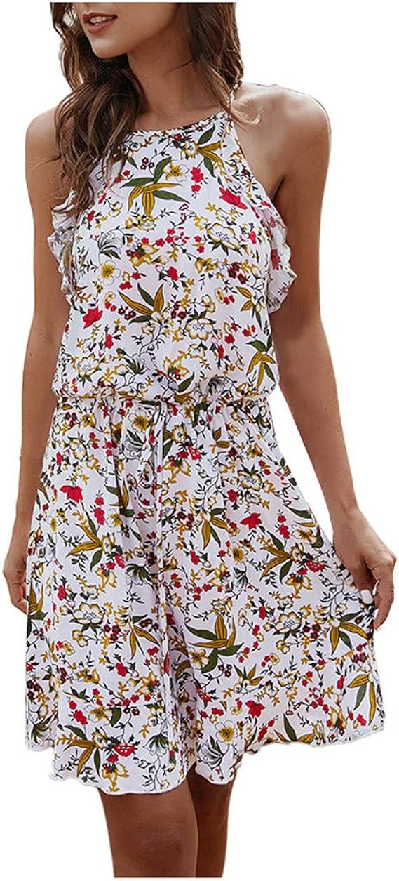 Amazon ワンピース 綿 レディース 夏用 ノースリーブ ルームウェア Wyntroy ミニ 花柄 可愛い 着痩せ 大人 セクシー きれいめ 通気 カジュアル シンプル ドレス 女性 普段着 パーティー 旅行 ビーチ 彼女 おしゃれ ワンピース チュニック 通販