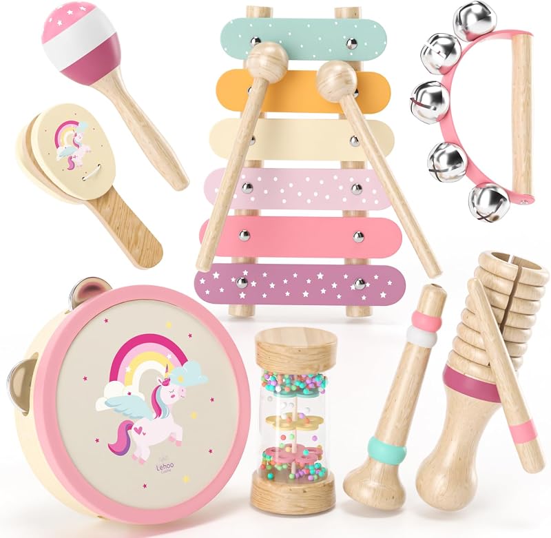 Lehoo Castle Kids Wooden Musical Instruments Set 1-3 Years Montessori Toy