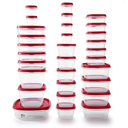 Rubbermaid 60-Piece Food Storage Containers with Lids, Microwave and Dishwasher Safe, Red Color, Ideal for Meal Prep and Pantry Storage