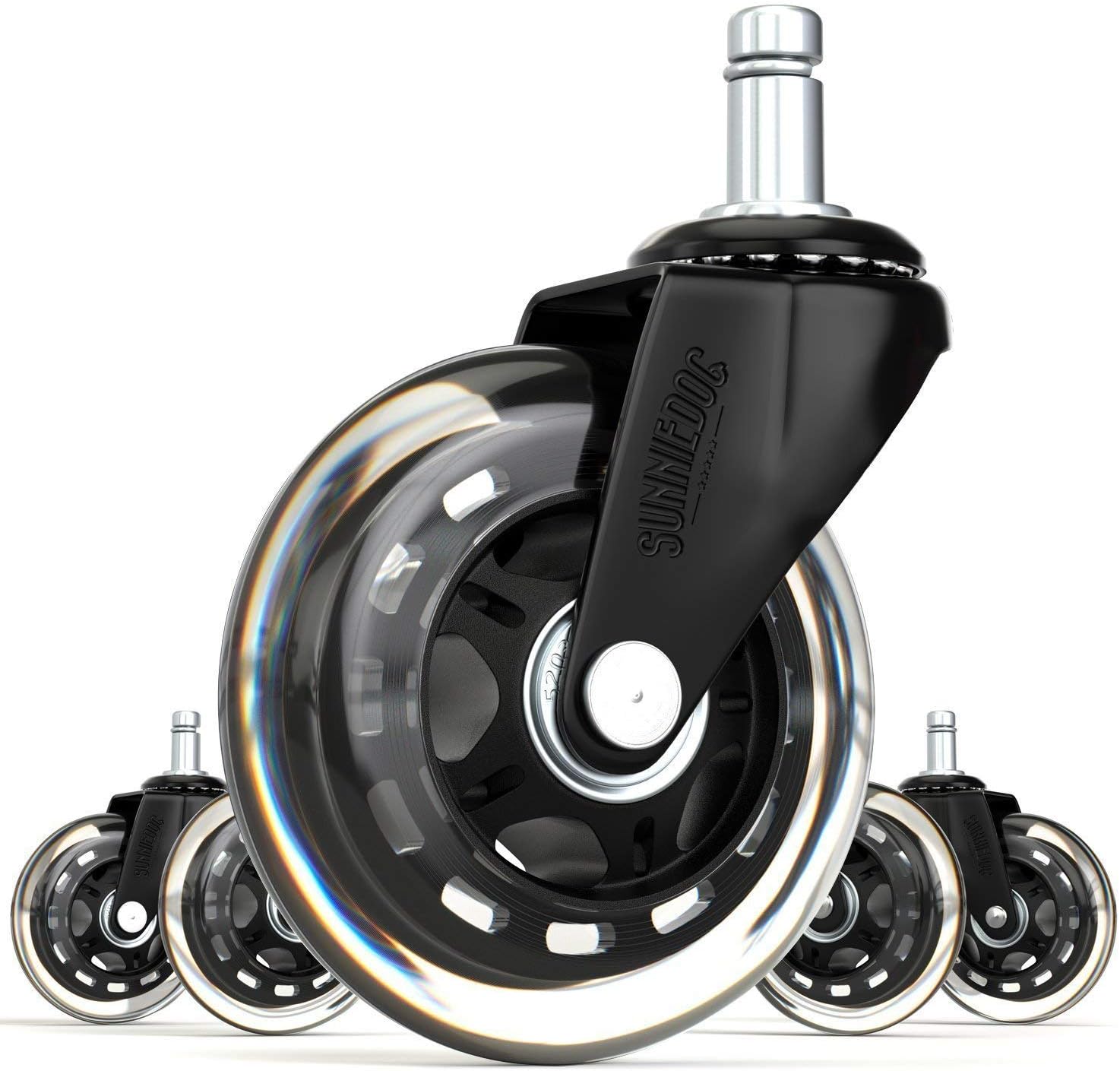SunnieDog Ergonomic Office Chair Wheels Roll Just As Smooth On Day 1000 As They Did On Day 1 - Heavy Duty Protection for Hardwood & Tile Floors Without Mat - Roller Blade Style w/Universal Fit- Black: Kitchen & Dining