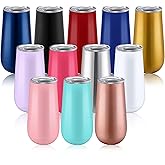 Reallnaive 6 oz 12 Pack Stemless Insulated Champagne Flute Bridesmaid Champagne Flute Wine Glasses Tumbler with Lid Double Insulated Reusable Cocktail Tumbler for Christmas Birthday Wedding Gift
