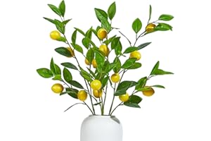 Heleze 36 Inch Artificial Lemon Branches for Vases Greenery Stems with Faux Fruits Realistic Lifelike Fake Lemon Tree Branch for Home, Dining Table, Kitchen Decor