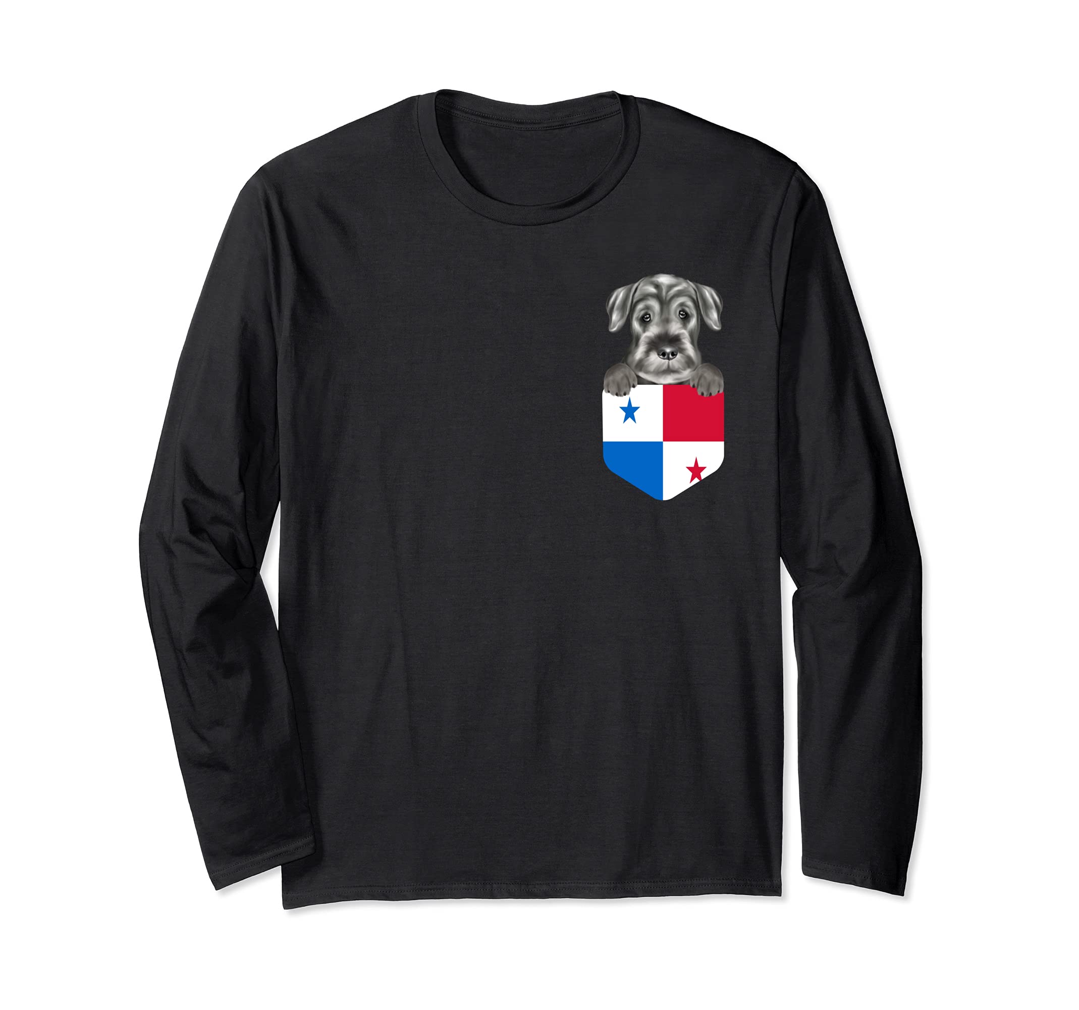 Panama Flag Standard Schnauzer Dog In Pocket Long Sleeve T-Shirt