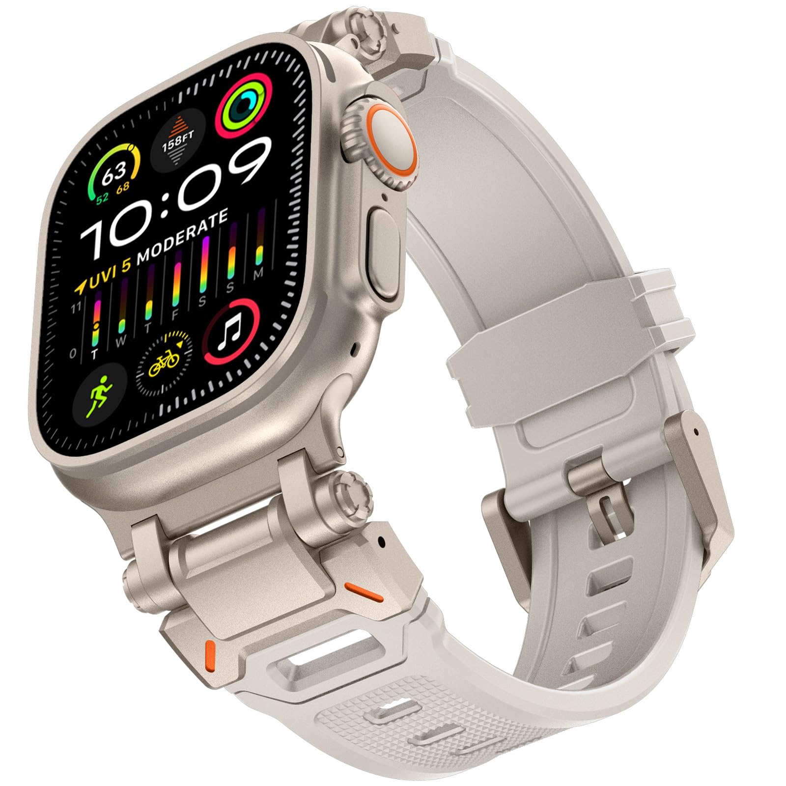 KADES 49mm 46mm 45mm 44mm 42mm(series 3) for Apple Watch Strap,Rugged Sport Silicone Replacement Band with Metal Connector for iWatch Ultra 3 2 1/SE/Series 11 10 9 8 7 6 5 4 3 2 1, Titanium/Starlight
