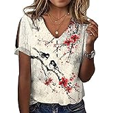 domirica Japanese Art Women Tops 2025 Summer Holiday Short Sleeve Cold Shoulder V Neck Button Casual Blouses
