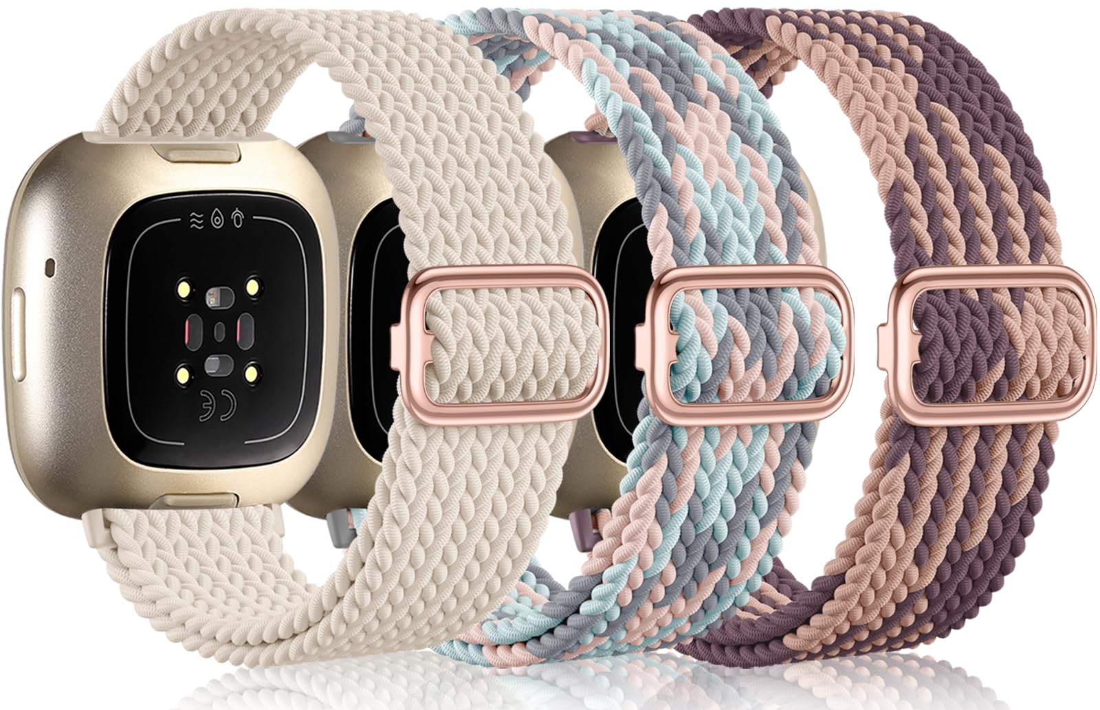 Epova Straps Compatible with Fitbit Versa 3 /Versa 4 /Sense, Soft Elastic Braided Nylon Sport Strap for Women & Men