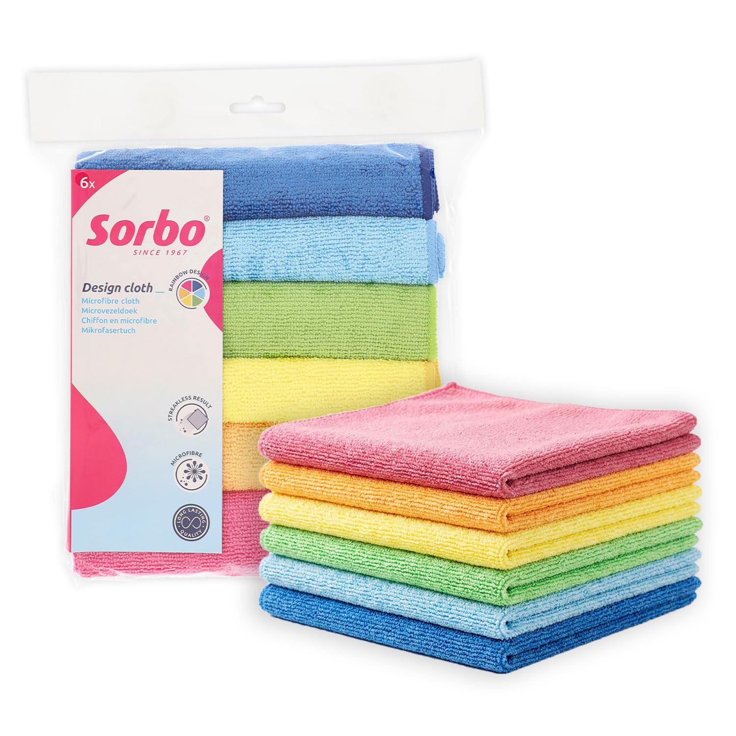 Sorbo Pack of 6 Microfibre Cleaning Cloths, Multipurpose Cleaning Towels, Streak-free, Super Absorbent and Washable Cloth Duster Suitable for Car Cleaning, House, Kitchen, Windows, 40 x 40 cm
