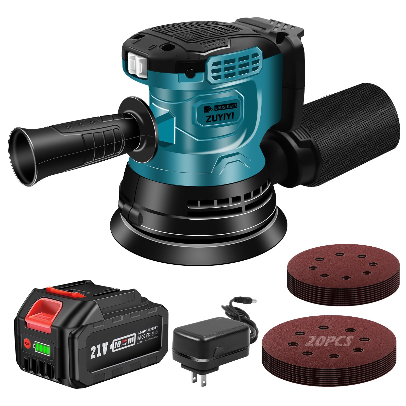 Photo 1 of ZUYIYI 5 Inch Cordless Random Orbital Sander, 12000RPM Electric Sander 3-Speed, 4.0Ah Battery Powered Palm Sanders w/20 Pcs Sandpapers for Woodworking, Sanding