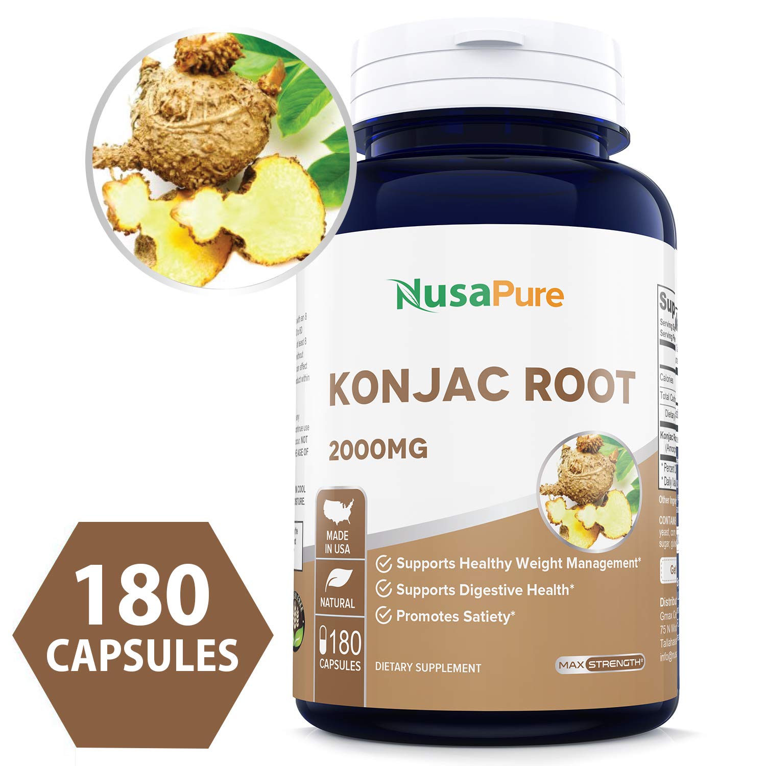 Konjac Root Extract 2000mg 180caps (NonGMO & Gluten Free) Supports