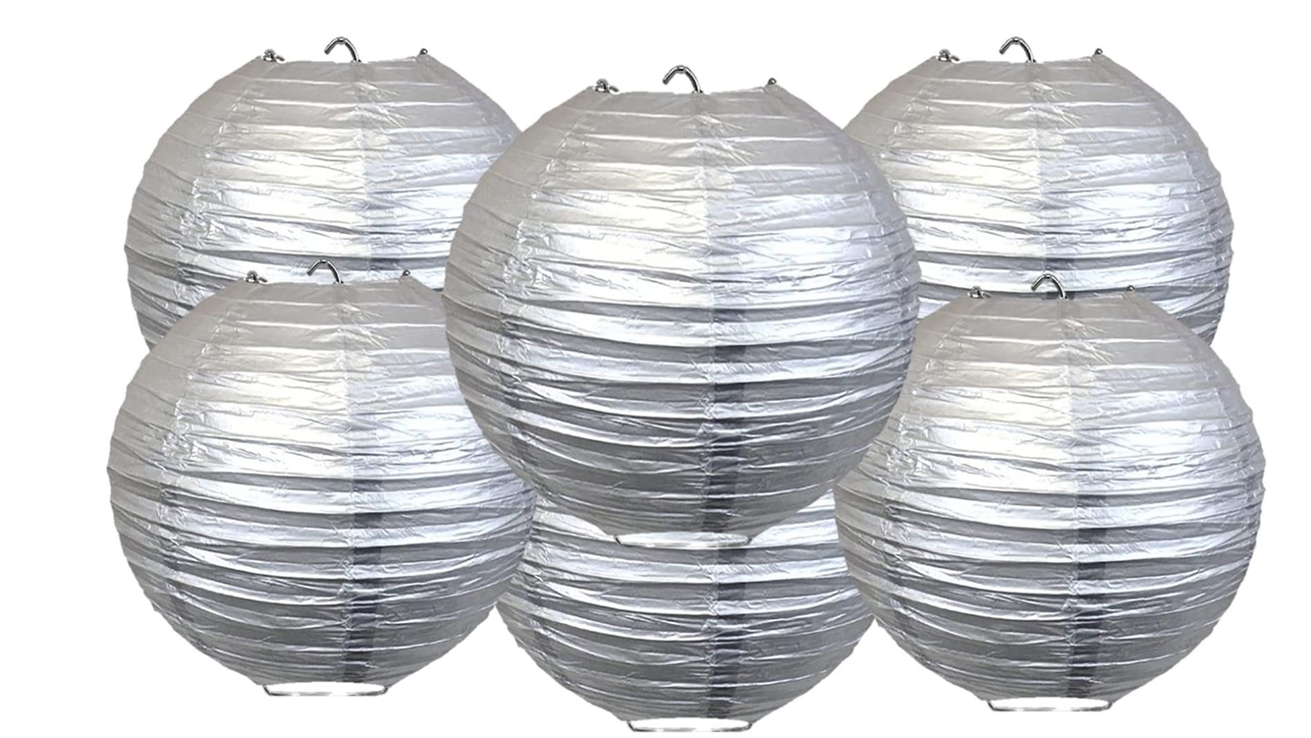Paper Lanterns Mix Color Packs of 6 Round Paper Lanterns Lampshade Party Decorations (Silver, 4" (10 Cm))