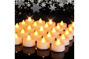 Homemory Value 24Pack Flameless LED Candles Tea Lights Battery Operated, 200+Hours Electric Fake Plasitc Candles Tealights for Votive, Halloween, Pumkin, Ofrenda, Diya, Table Decor, Funeral, Amber