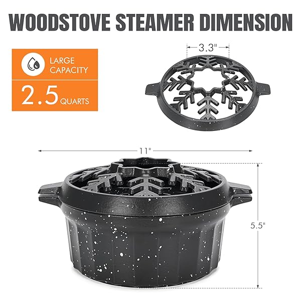 WILLOW WEAVE CAST IRON WOOD STOVE STEAMER 2.5 QUART WITH LARGE OPENING TOP – FLAKE GREY