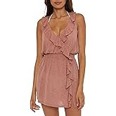 Becca by Rebecca Virtue Women's Standard Breezy Basics Dress, Ruffle Neck, Beach Cover Ups