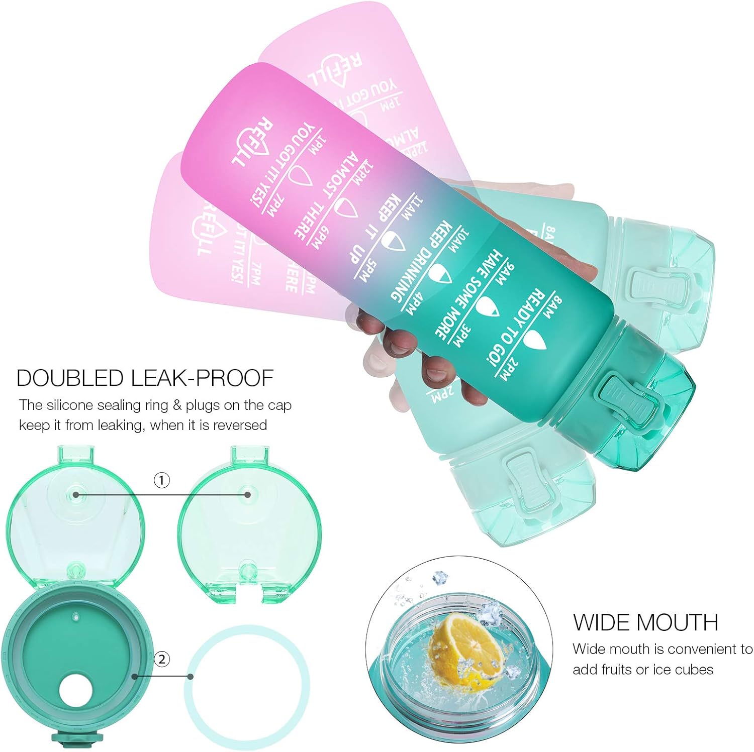 KEEPTO 32oz Water Bottle with Straw - Motivational Water Mugs with Time Marker & Removable Strainer, Fast Flow BPA Free for Fitness, Gym, School and Office(Included Straw Brush) : Sports & Outdoors