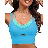 GRAPENT Bikini Tops for Women Cropped Tankini Tops Beach Padded Color Block Cutout Adjustable Bathing Suit Swim Top Only