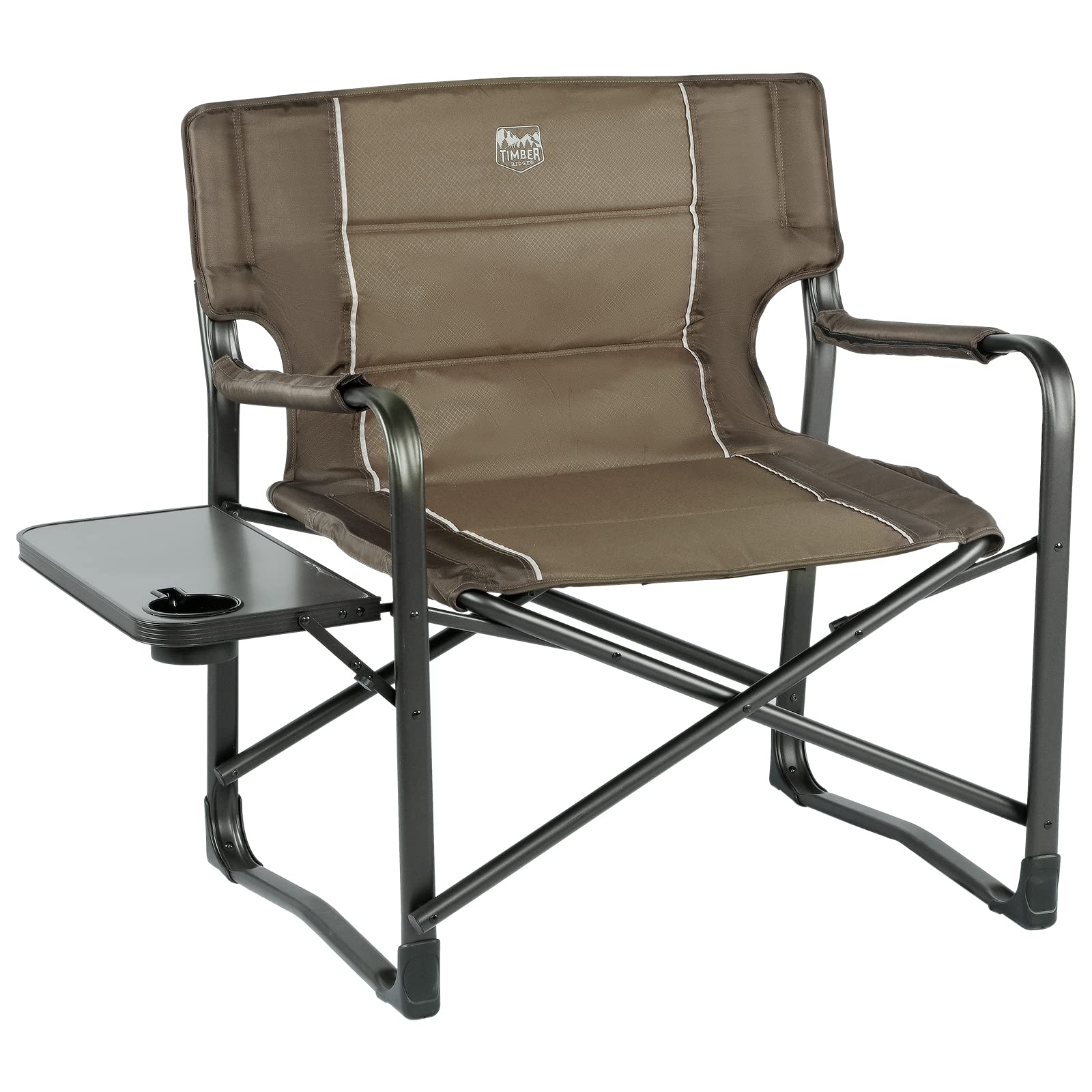 TIMBER RIDGE Oversized Directors Chairs with Side Table, Heavy Duty Folding Camping Chair up to 600 Lbs Weight Capacity (Brown)
