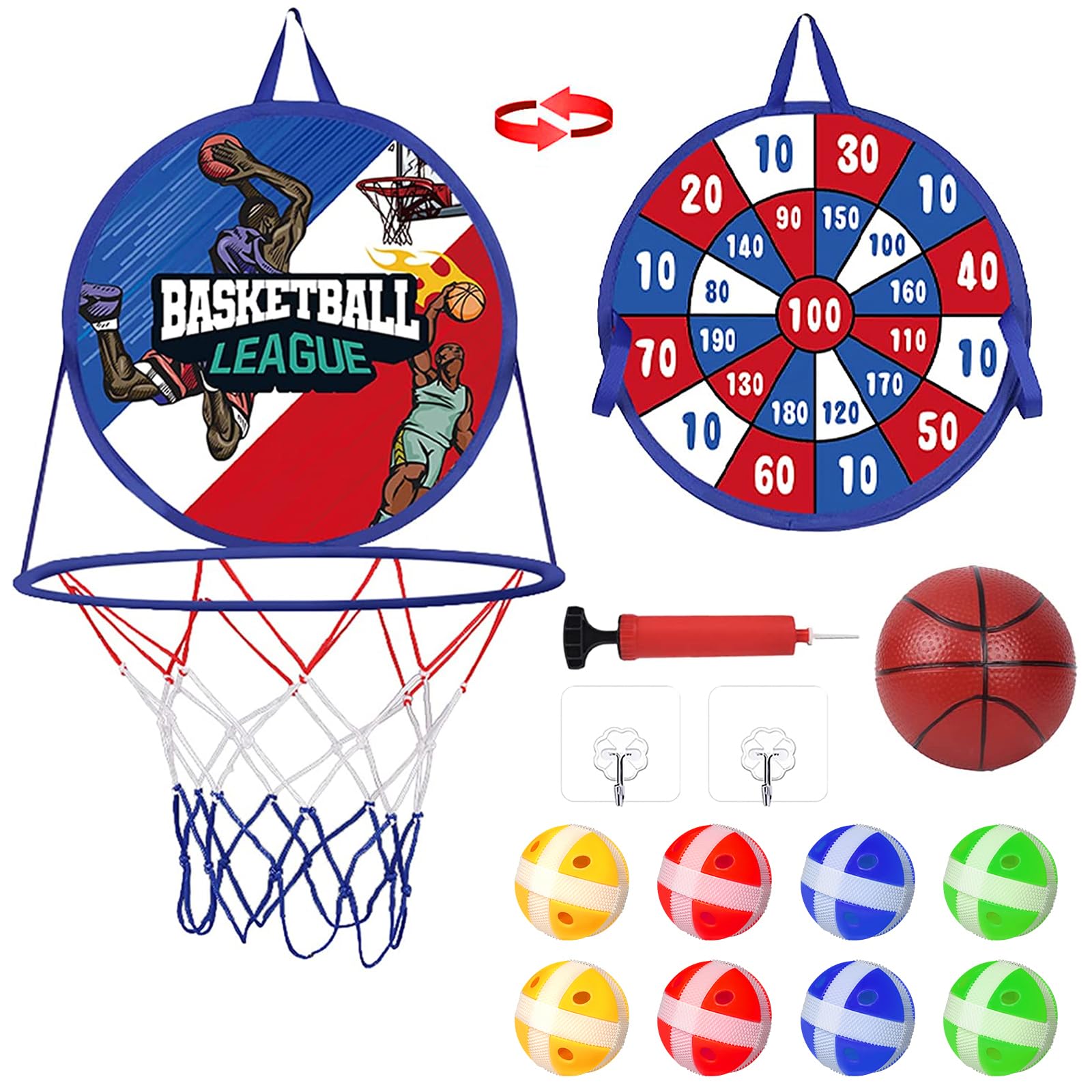 Basketball Hoop with Darts Set for Children, Chithor 2 in 1 Suction Cup Game and Mini Basketball Basket/Sports Toy Indoor and Outdoor Foldable for Girls Boys Gift