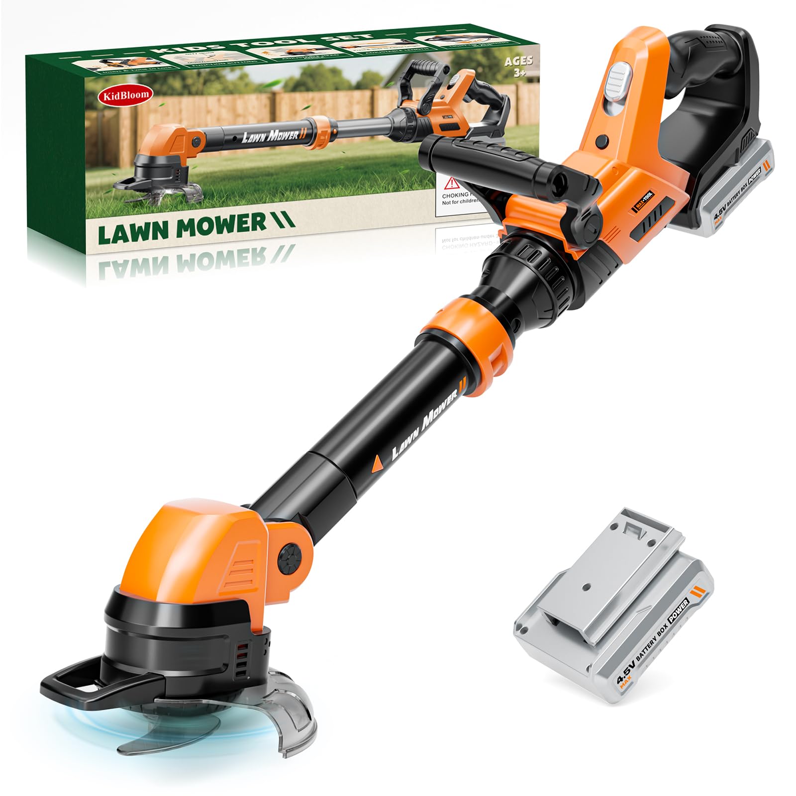 KidBloom Kids Gardening Tools Set, Kids Lawn Mower with Lights, Lawn Mower Toy with Sound On Off Switch, Toddler Outdoor Pretend Play Toys, Birthday Gifts for Boys 3 4 5 6 7 8+