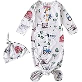 AMAWMW Newborn Baby Boys Girls Cartoon Sleeper Gown Long Sleeve Mountain Nightgown Hat Outfits