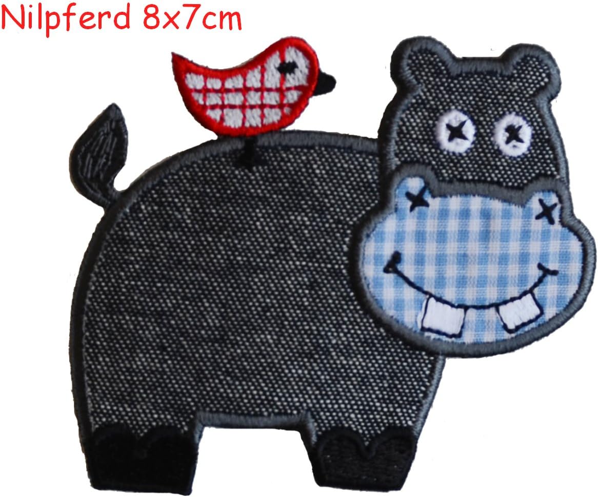 2 Iron on Patches Hippopotamus 8x7 and Crocodile 9x3 Embroidered Fabric Appliques