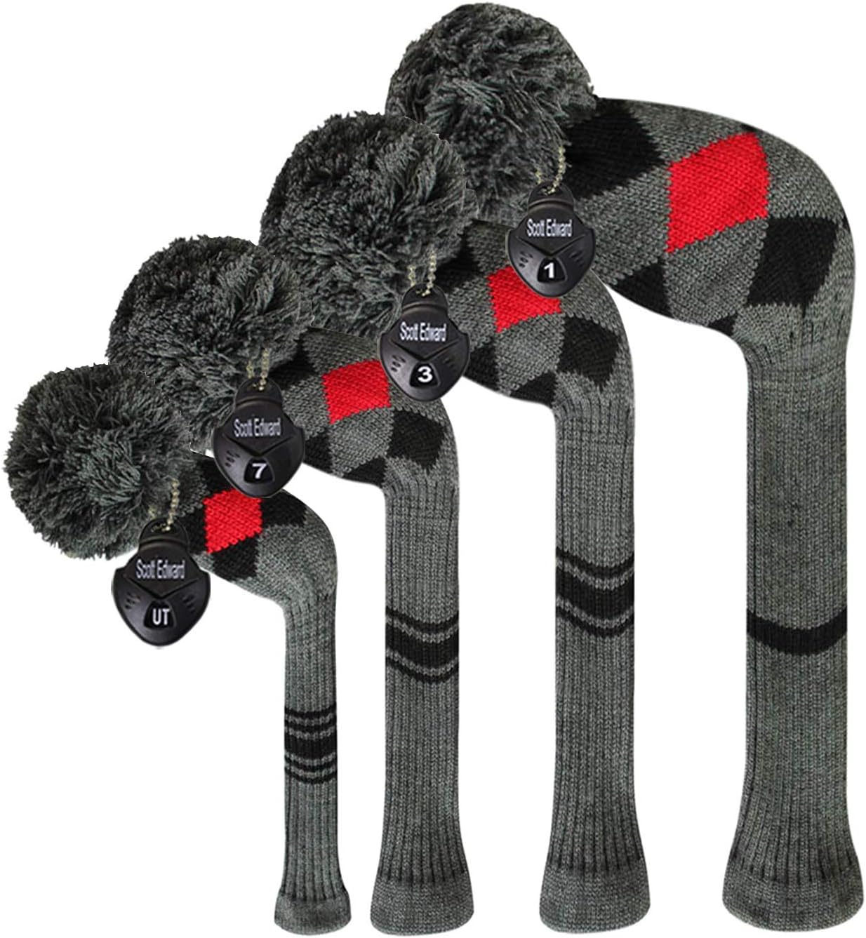Scott Edward Knit Wood Golf Covers 4 Pieces Handmade Knitted Item Fit Over Well Driver Wood(460cc) Fairway Wood2 and Hybrid(UT)