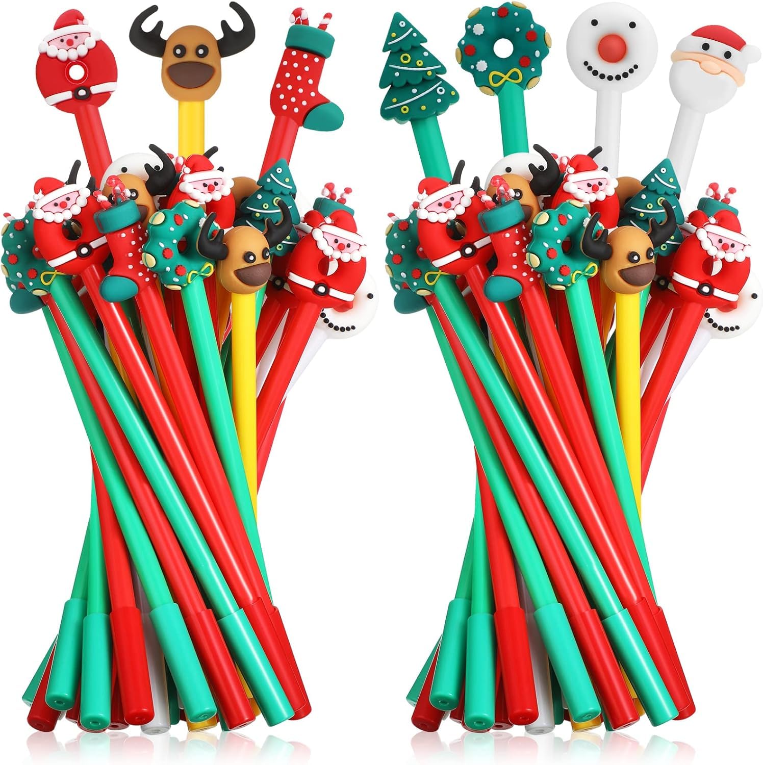 KAHEIGN 49Pcs Christmas Gel Ink Pen, 7 Styles Christmas Tree Snowman Reindeer Santa Claus Rollerball Pens Christmas Characters Stick Pen for Xmas Stocking Fillers Party Favors Gift (18CM)