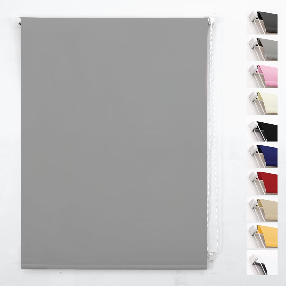 Funky Gadgets Grey Thermal Blackout Roller Blind 120x165 cm Easy Fit