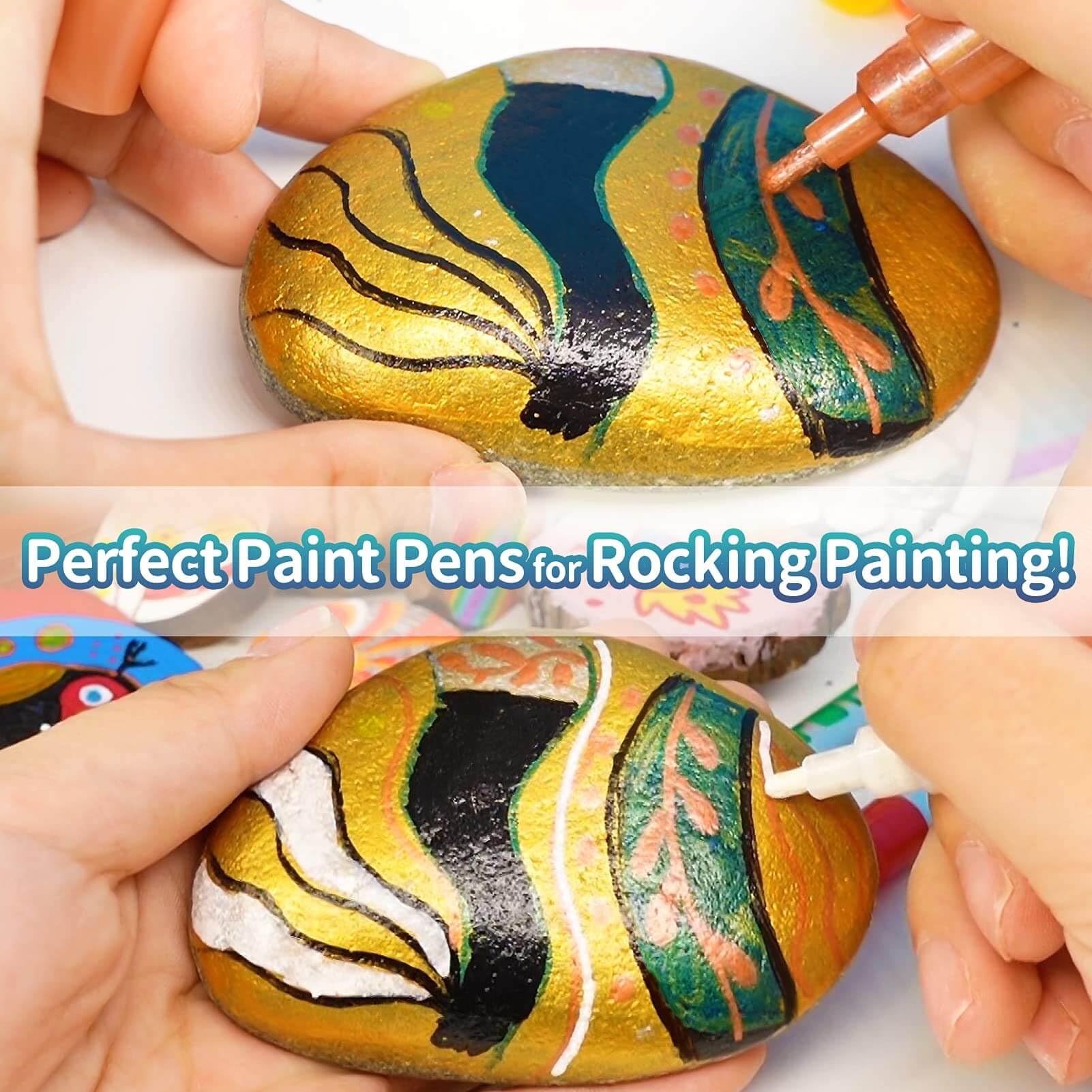 Funto Acrylic Paint Pens for Rock Painting, Fabric, Wood, Canvas, Metal, Ceramic, Glass, 12 Colors Paint Marker Set, Non-Toxic, Quick Drying