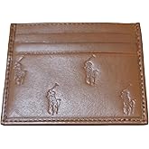 Ralph Lauren Polo Men’s Leather Card Case Wallet – Slim Minimalist Front Pocket Holder – Embossed Polo Pony Design – 4 Card Slots + Center Pocket – Brown – Premium Gift for Him