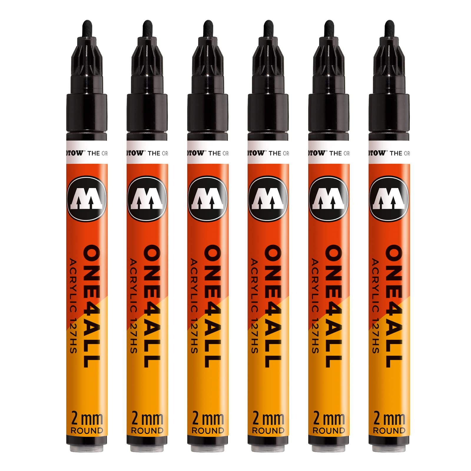 Molotow One4All 127HS Acrylic Marker (2.0 mm Line Width, High Coverage and Permanent, UV-Resistant, for Almost All Surfaces) Pack of 6 Colour 180 Signal Black