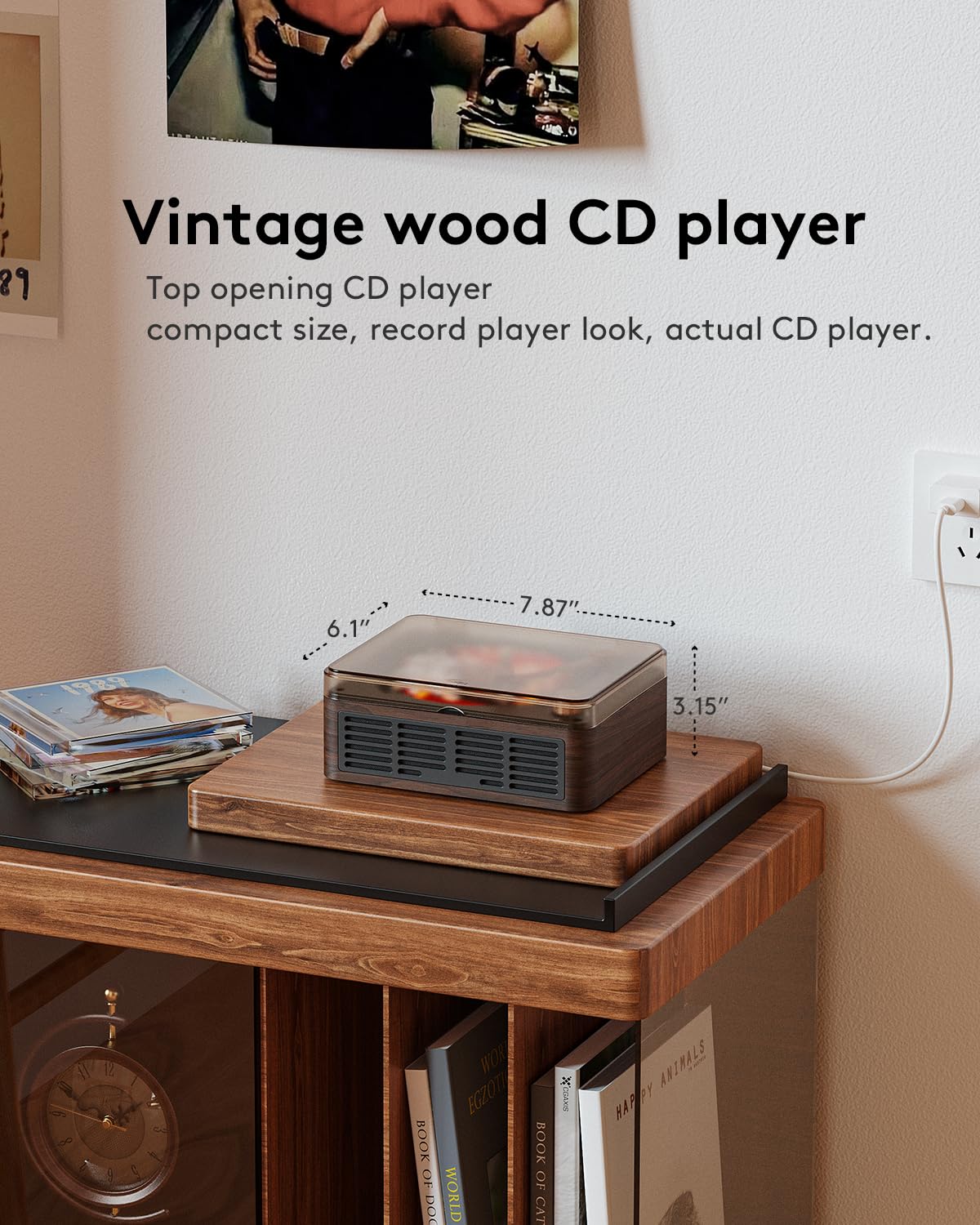 CD Player with Speakers Bluetooth Nostalgic Retro Portable CD Players for Home Wood Music Player FM Radio for HomeWired and Remote Control-Walnut Brown