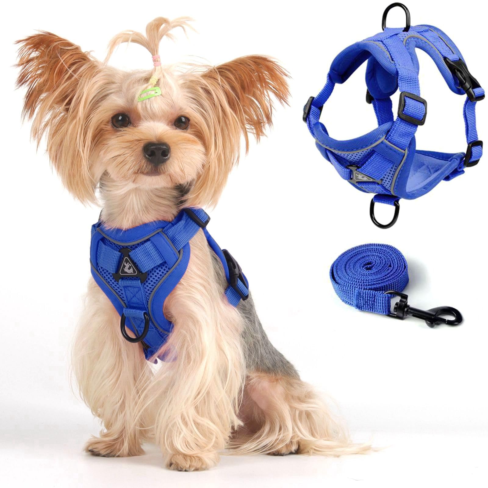 Vest Harness Leash Set for Small Dog Large Cat, Upgraded Escape Proof Adjustable Jacket with Lead for Puppy Fat Cat Outdoor Walking, Soft Breathable Mesh Coat with Reflective Strip XL Blue