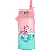 Mermaid Water Bottle for Girls - Kids Water Bottle with Straw Lid - 12 Oz Insulated Stainless Steel Water Bottles - Travel Cup for School Sports