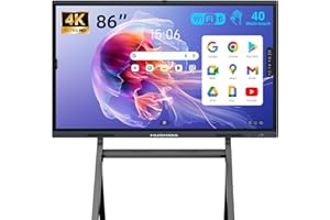 HUSHIDA 86" Smart Board Google EDLA-Certified 4K Interactive Whiteboard SmartBoard for Classroom & Office Business, Android 14 Touchscreen with 13MP AI Camera 8G RAM+64G ROM, 40-Points, Wall Mount Included