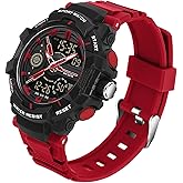 Men's Colorful Watches Sports Outdoor Waterproof Big Face Watch for Men with LED Alarm Date Dual Dial Time Stopwatch Orange