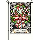 BlissYard Christmas Candy Cane Garden Flag 12x18 Double Sided Christmas Yard Flag Outdoor Holiday Welcome Flag Fade Resistant Winter Garden Decoration Seasonal Lawn Porch Patio Outdoor Décor