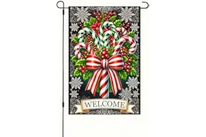 BlissYard Christmas Candy Cane Garden Flag 12x18 Double Sided Christmas Yard Flag Outdoor Holiday Welcome Flag Fade Resistant Winter Garden Decoration Seasonal Lawn Porch Patio Outdoor Décor
