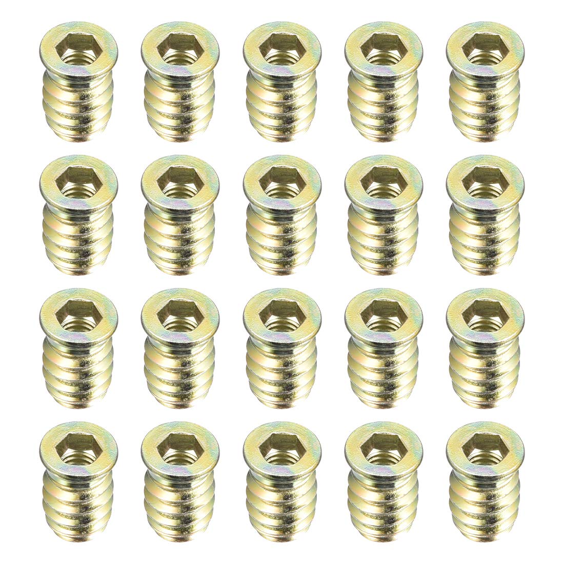 sourcing map Wood Furniture M6x17mm Threaded Insert Nuts Interface Hex Socket Drive 20pcs